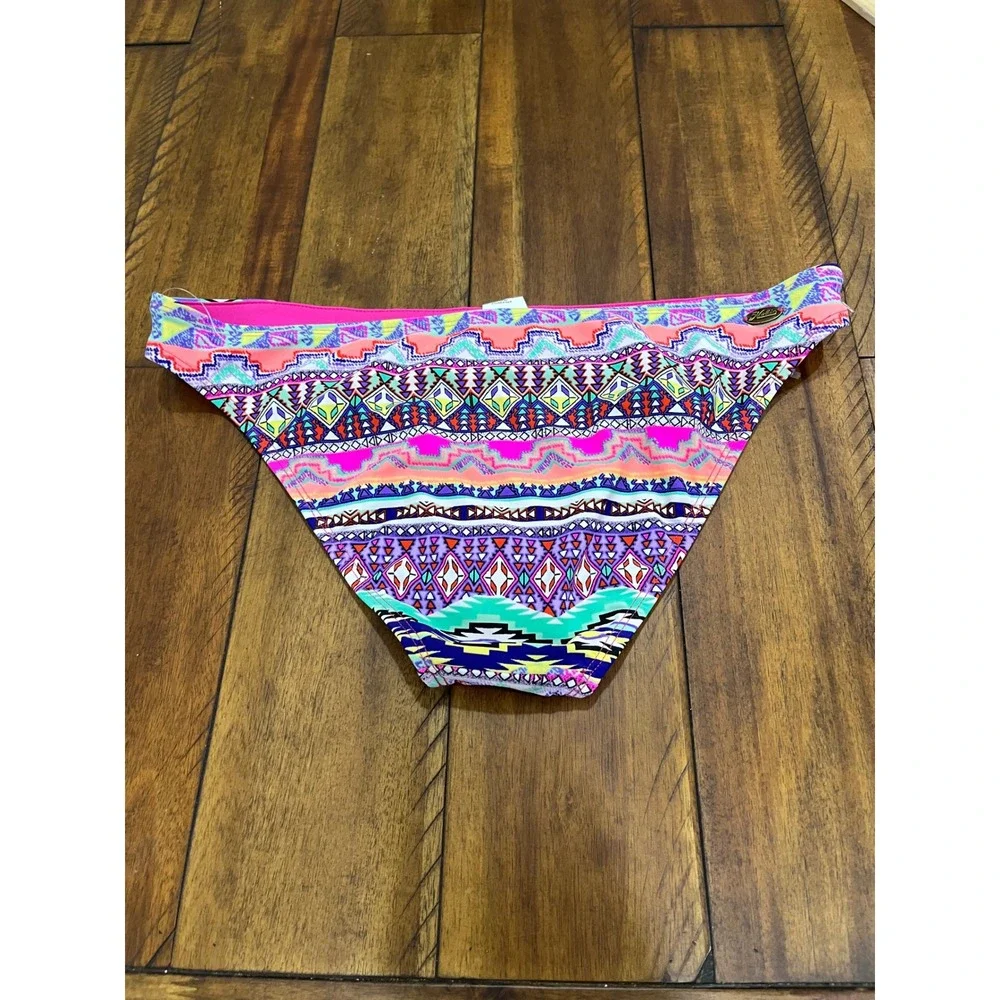 Hobie Bikini Bottom Women XL Multi Color New Tribal Print Pom Pom Trim‎ Swimwear
